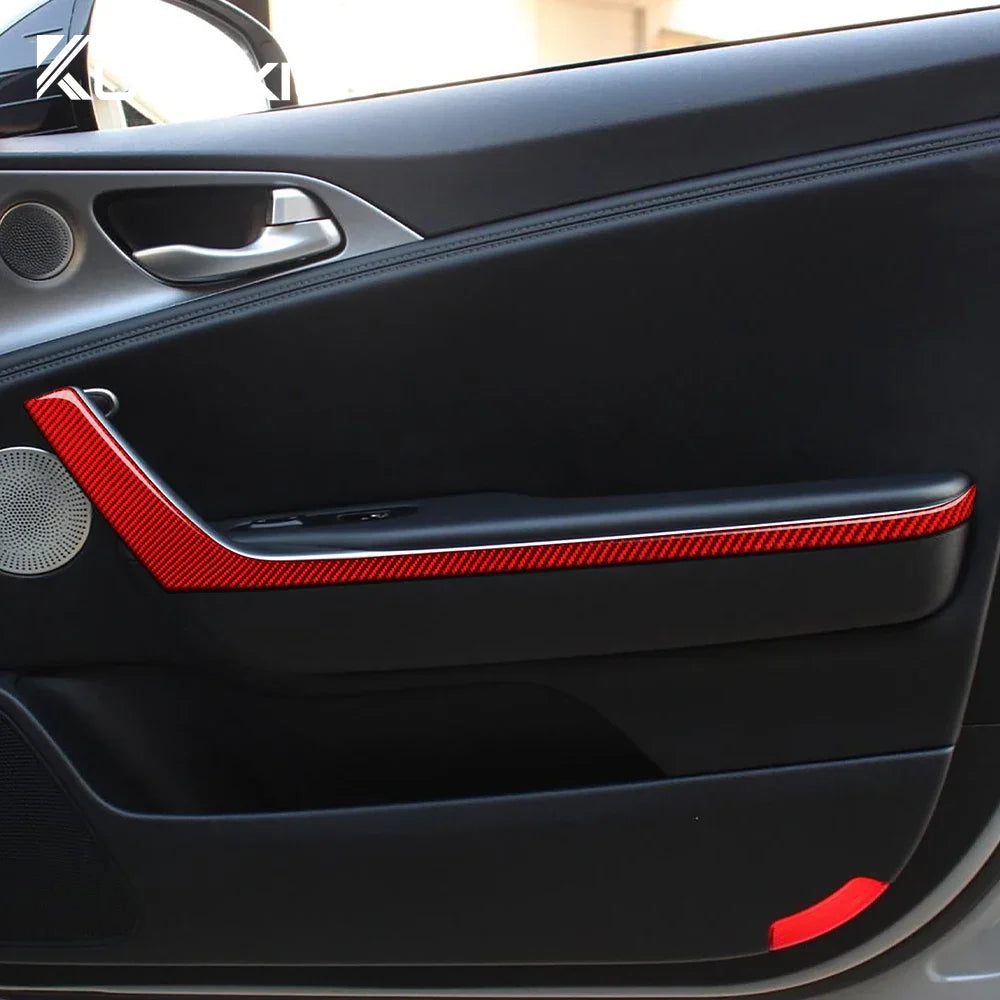 Real Soft Carbon Fiber Sticker For KIA Stinger 2019 - 2023 Car Door Handle Panel LHD / RHD Interior Trim