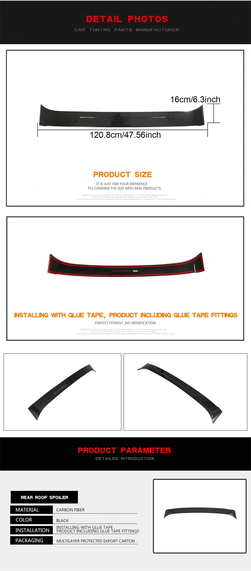 Carbon Fiber / FRP Black Rear Roof Spoiler