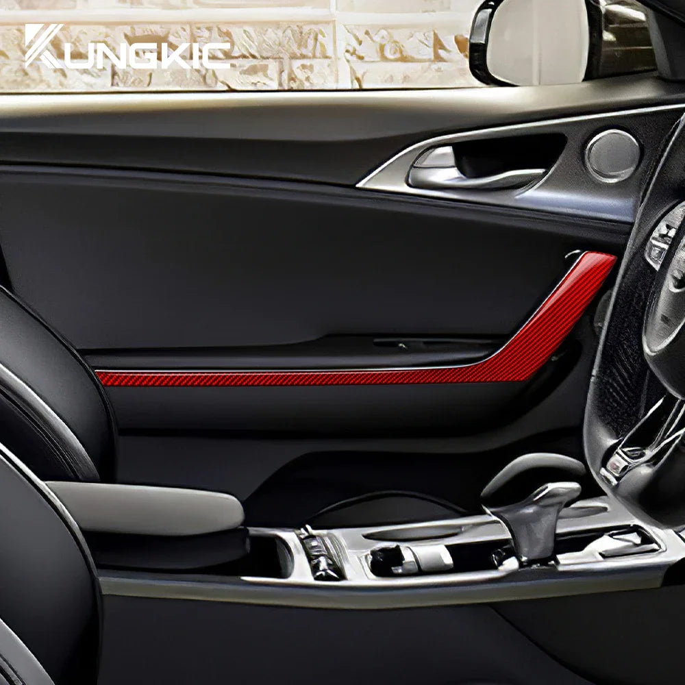 Real Soft Carbon Fiber Sticker For KIA Stinger 2019 - 2023 Car Door Handle Panel LHD / RHD Interior Trim