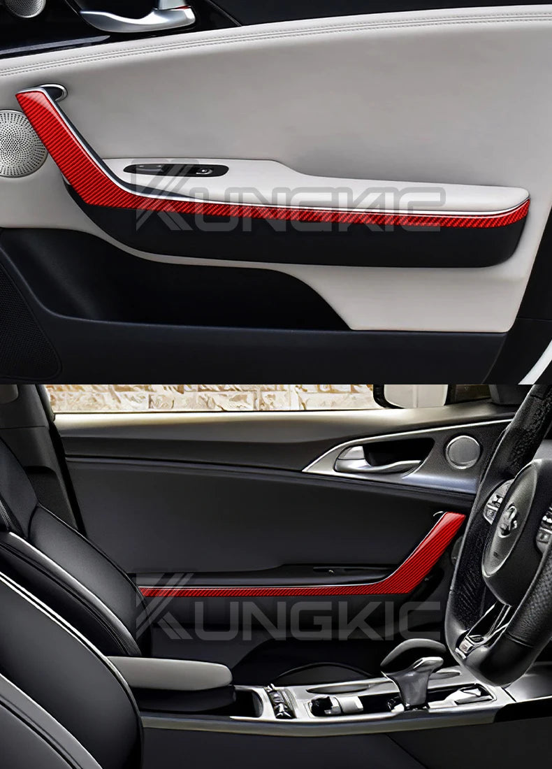 Real Soft Carbon Fiber Sticker For KIA Stinger 2019 - 2023 Car Door Handle Panel LHD / RHD Interior Trim
