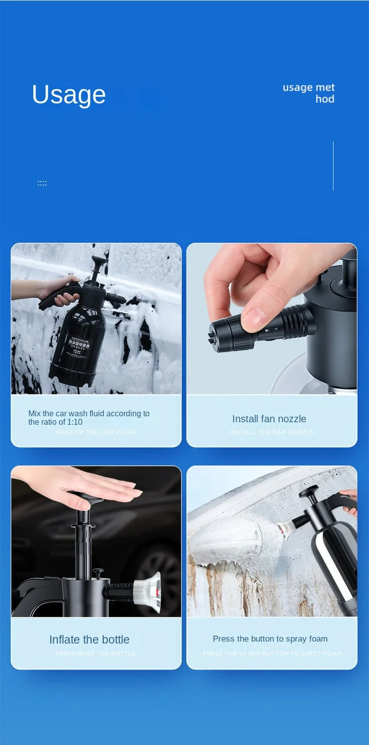 2L Hand Pump Foam Sprayer with 3 Types of Nozzle
